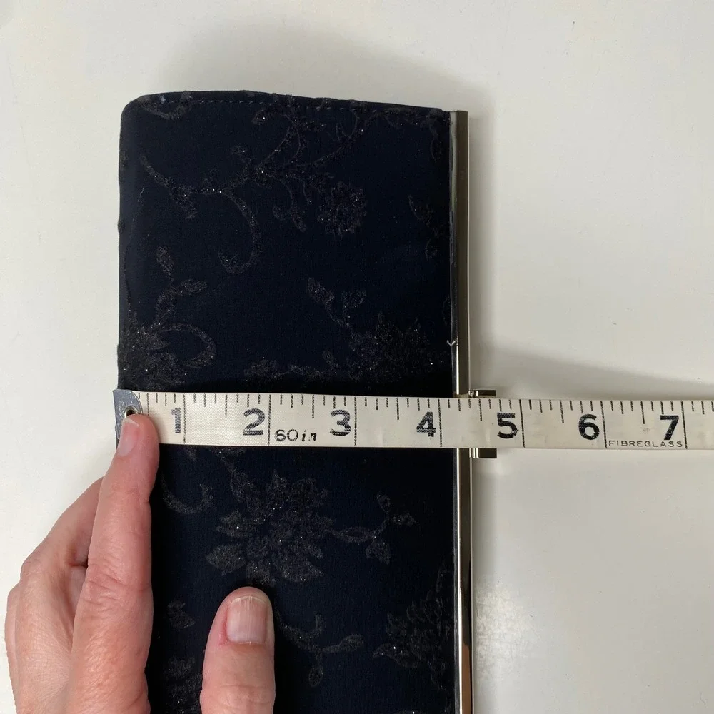 Liz Claiborne Black Floral Glitter Evening Clutch Crossbody Bag Silver‎ Hardware